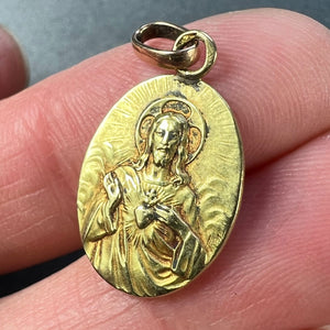 French Madonna and Child Sacred Heart 18K Yellow Gold Medal Pendant