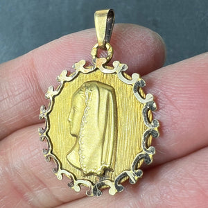Vintage French Virgin Mary 18K Yellow Gold Medal Pendant