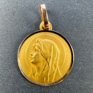 French Perriat Virgin Mary 18K Yellow Gold Religious Medal Pendant