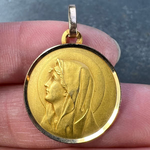 French Perriat Virgin Mary 18K Yellow Gold Religious Medal Pendant