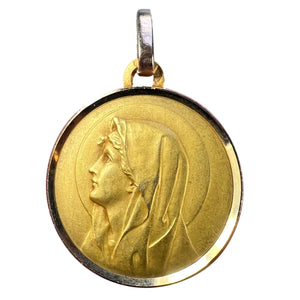 French Perriat Virgin Mary 18K Yellow Gold Religious Medal Pendant