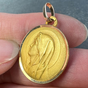 French Perriat Virgin Mary 18K Yellow Gold Religious Medal Pendant