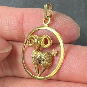 French 18K Yellow Gold Ares Sheep Ram Zodiac Charm Pendant