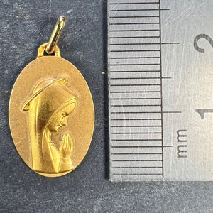 French Augis Virgin Mary 18K Yellow Gold Religious Medal Pendant