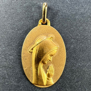 French Augis Virgin Mary 18K Yellow Gold Religious Medal Pendant