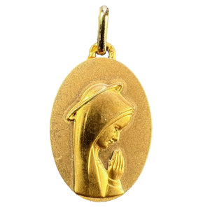 French Augis Virgin Mary 18K Yellow Gold Religious Medal Pendant