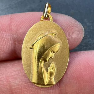 French Augis Virgin Mary 18K Yellow Gold Religious Medal Pendant