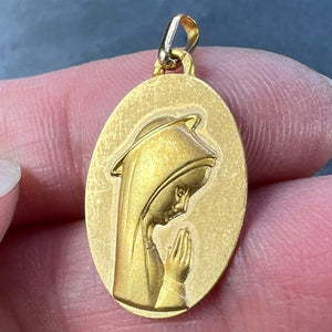 French Augis Virgin Mary 18K Yellow Gold Religious Medal Pendant