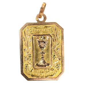 French First Communion 18K Yellow Rose Gold Medal Charm Pendant