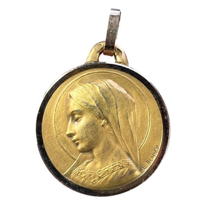 French Dropsy Virgin Mary 18K Yellow Gold Religious Medal Pendant