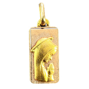 French Augis Virgin Mary 18K Yellow Rose Gold Religious Medal Pendant