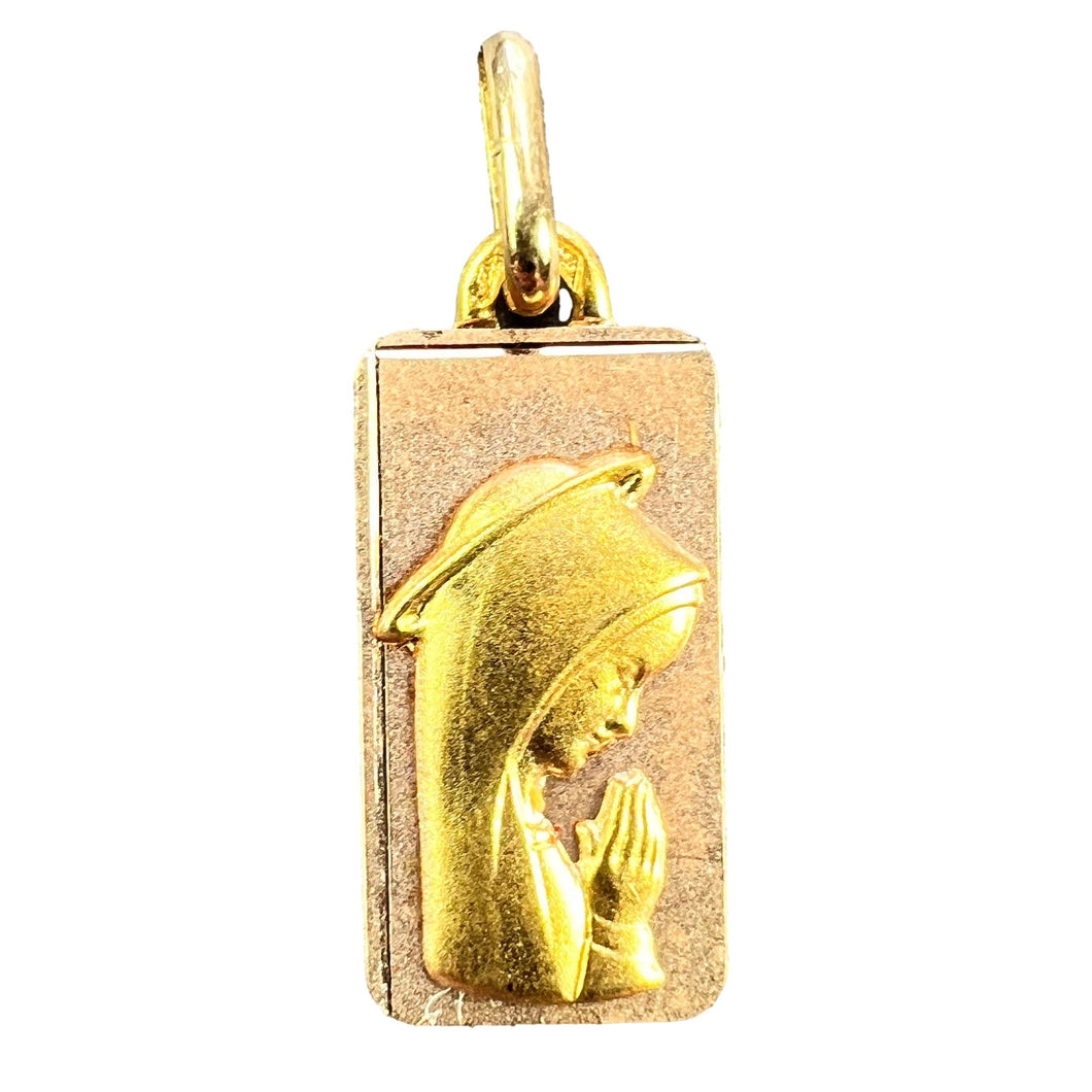 French Augis Virgin Mary 18K Yellow Rose Gold Religious Medal Pendant