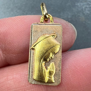 French Augis Virgin Mary 18K Yellow Rose Gold Religious Medal Pendant