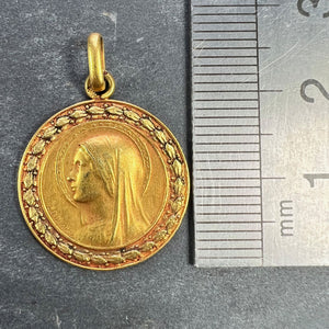 French Monet Virgin Mary 18K Yellow Gold Medal Pendant