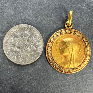 French Monet Virgin Mary 18K Yellow Gold Medal Pendant