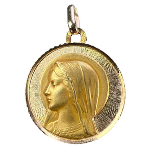French Dropsy Perroud Virgin Mary 18K Yellow Gold Medal Pendant