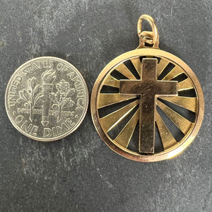 Vintage French 18K Yellow Gold Cross Radiating Sunburst Medal Pendant