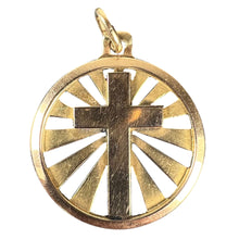 Load image into Gallery viewer, Vintage French 18K Yellow Gold Cross Radiating Sunburst Medal Pendant
