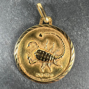French Scorpio Starsign Zodiac 18K Yellow Gold Charm Medal Pendant