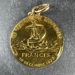 French Bouix St George Dragon Tempestate Securitas 18K Yellow Gold Medal Pendant