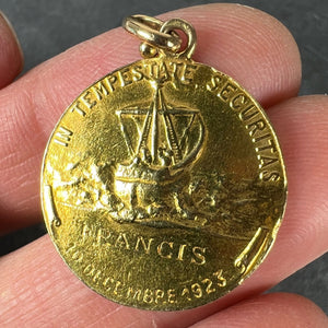 French Bouix St George Dragon Tempestate Securitas 18K Yellow Gold Medal Pendant