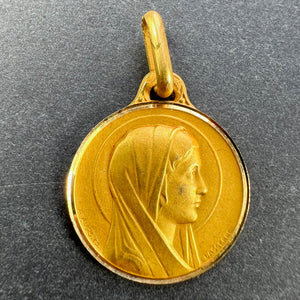 French Augis Lasserre Virgin Mary 18K Yellow Gold Medal Pendant