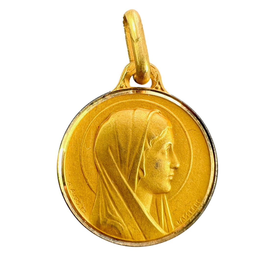 French Augis Lasserre Virgin Mary 18K Yellow Gold Medal Pendant