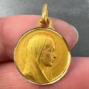 French Augis Lasserre Virgin Mary 18K Yellow Gold Medal Pendant