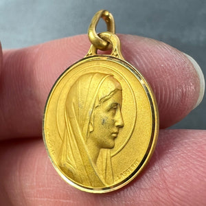 French Augis Lasserre Virgin Mary 18K Yellow Gold Medal Pendant