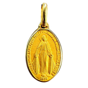 Small Virgin Mary Miraculous Medal 18K Yellow Gold Charm Pendant