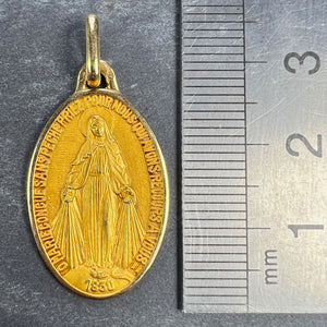 French Augis Virgin Mary Miraculous Medal 18K Yellow Gold Charm Pendant