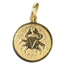 Load image into Gallery viewer, Cancer Starsign Zodiac 18K Yellow Gold Charm Medal Pendant
