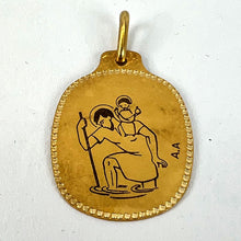 Load image into Gallery viewer, Augis French Saint Christopher 18K Yellow Gold Black Enamel Medal Pendant
