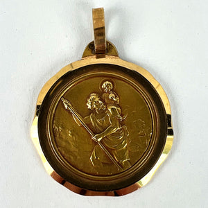 Large French Perriat Saint Christopher 18K Yellow Gold Pendant Medal