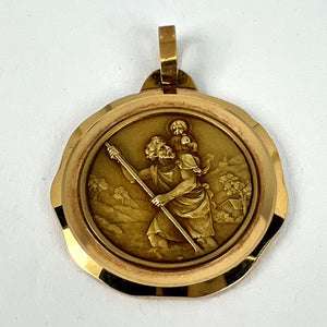 Large French Perriat Saint Christopher 18K Yellow Gold Pendant Medal