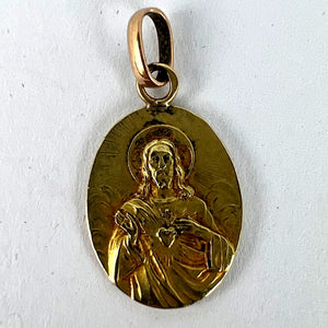 French Madonna and Child Sacred Heart 18K Yellow Gold Medal Pendant