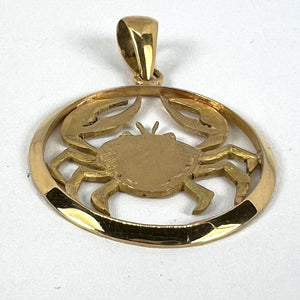 Large French 18K Yellow Gold Zodiac Cancer Crab Charm Pendant