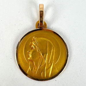 French Perriat Virgin Mary 18K Yellow Gold Religious Medal Pendant