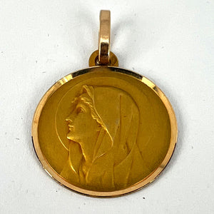 French Perriat Virgin Mary 18K Yellow Gold Religious Medal Pendant