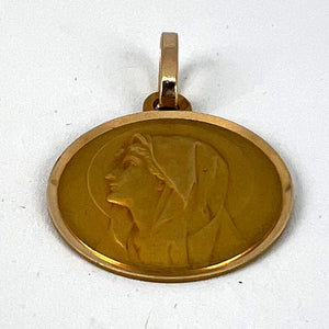 French Perriat Virgin Mary 18K Yellow Gold Religious Medal Pendant