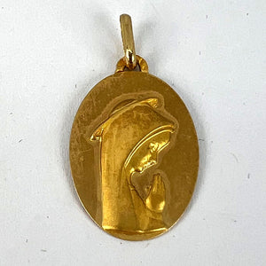 French Augis Virgin Mary 18K Yellow Gold Religious Medal Pendant