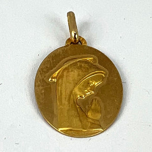 French Augis Virgin Mary 18K Yellow Gold Religious Medal Pendant