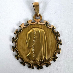 Vintage French Virgin Mary 18K Yellow Gold Medal Pendant