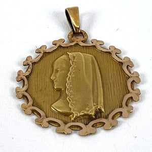 Vintage French Virgin Mary 18K Yellow Gold Medal Pendant