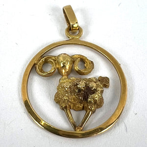 French 18K Yellow Gold Ares Sheep Ram Zodiac Charm Pendant