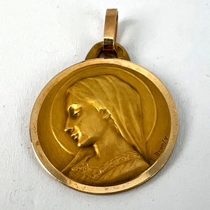 French Dropsy Virgin Mary 18K Yellow Gold Religious Medal Pendant