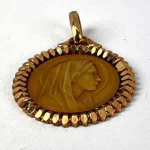 French Dropsy Perriat Virgin Mary 18K Yellow Gold Religious Medal Pendant