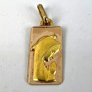 French Augis Virgin Mary 18K Yellow Rose Gold Religious Medal Pendant