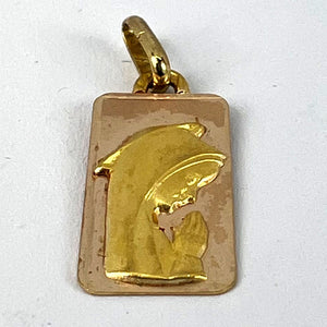 French Augis Virgin Mary 18K Yellow Rose Gold Religious Medal Pendant