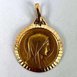 French A Rivet Virgin Mary 18K Yellow Gold Religious Medal Pendant